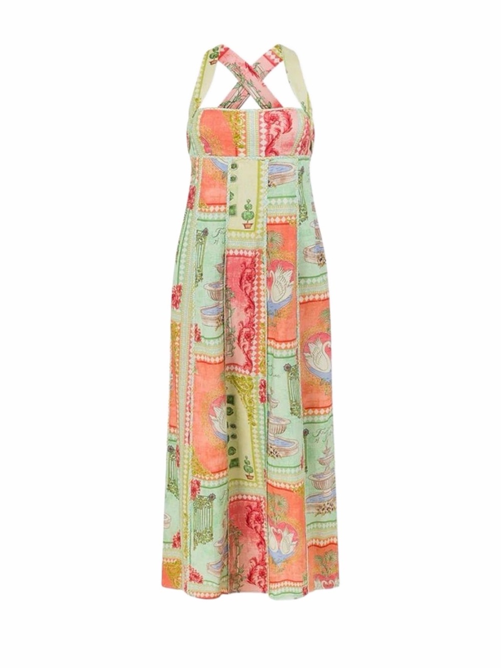 NWOT Sabo Anita Sleeveless Patchwork Maxi Dress in Mint and Coral